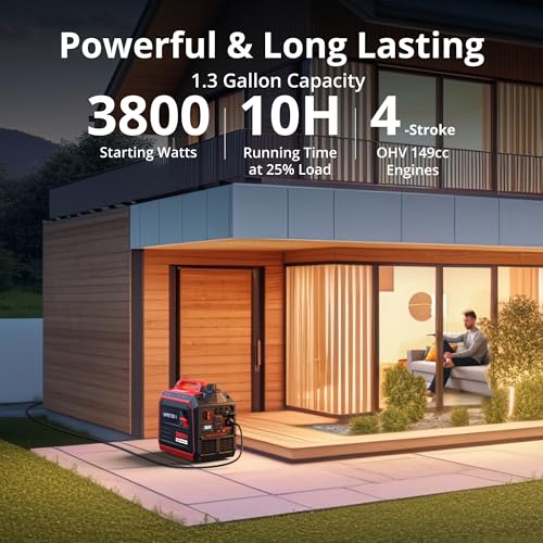 Gas Powered Portable Inverter Generator, CO Sensor, Quiet Backup A7