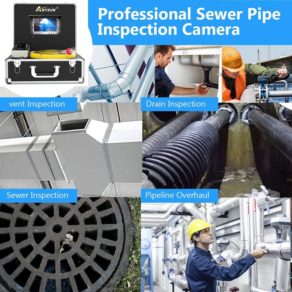 Sewer Inspection Camera with 7" Screen, 100ft Cable, LED Lights A7