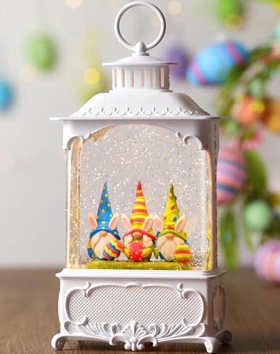 Easter Snow Globe Lantern with Timer Swirling Glitter, Indoor Decor A7