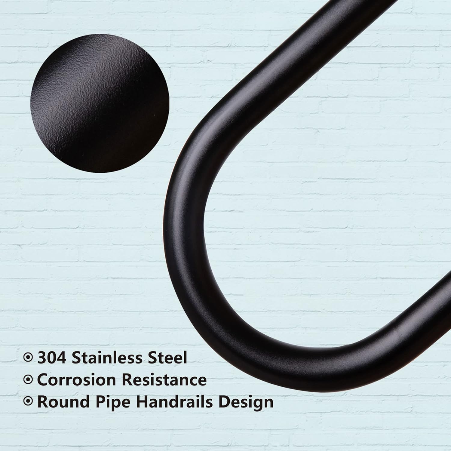 Outdoor Step Handrail 18.5ft Safety Grab Bar Wall Mounted U Shape 3k