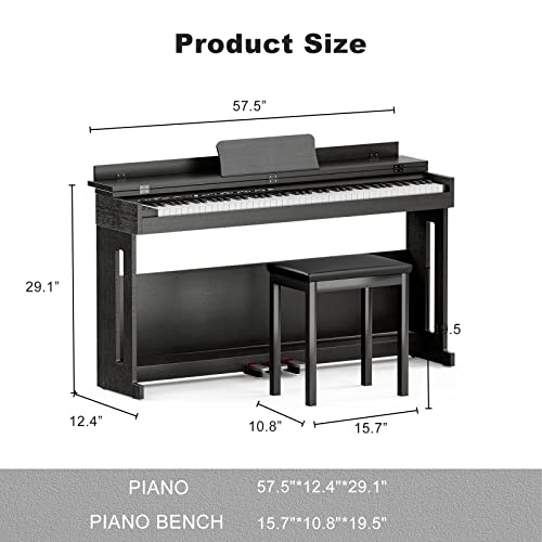 Weighted Digital Piano with Bench, Hammer Action Keyboard 7k