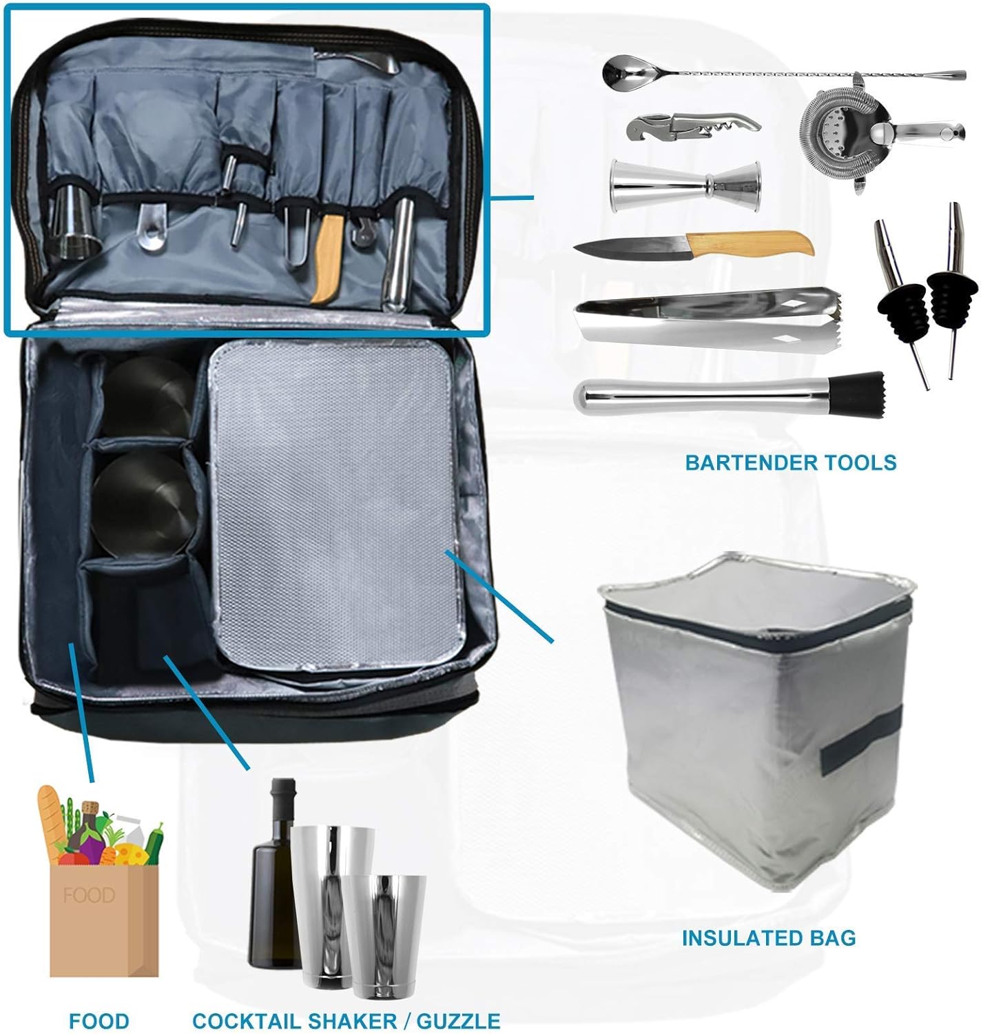 Cocktail Travel Set 13-Piece Bartender Kit with Insulated Bag A7k