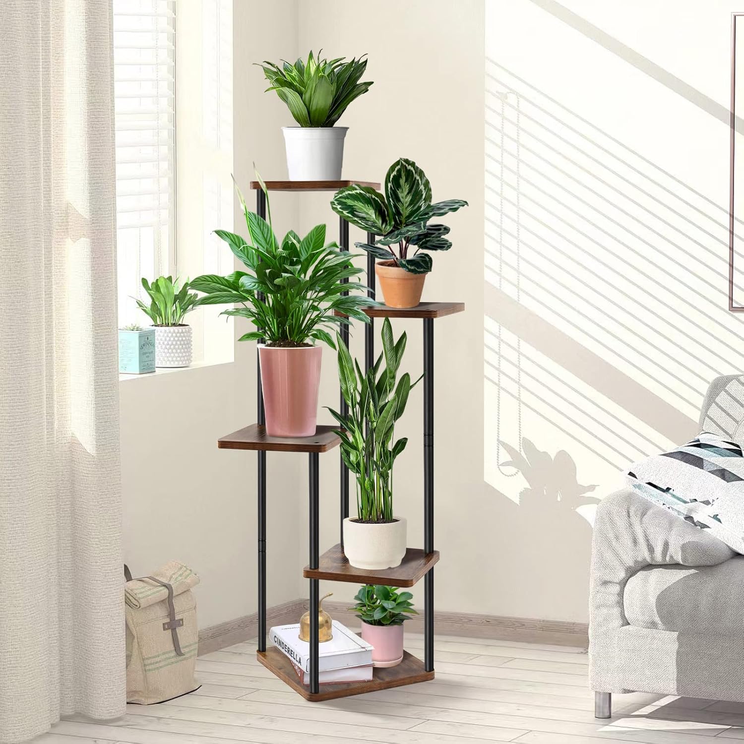 Plant Stand Indoor 4 Tier Flower Shelf Holder Rack Brown k7