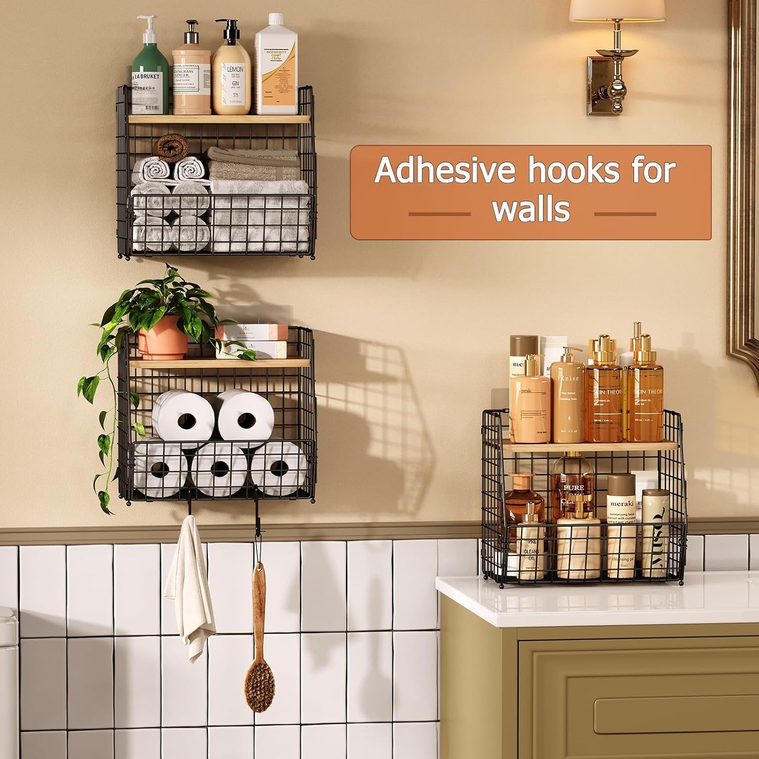 Hanging Kitchen Baskets 3 Pack with Wood Lid A7
