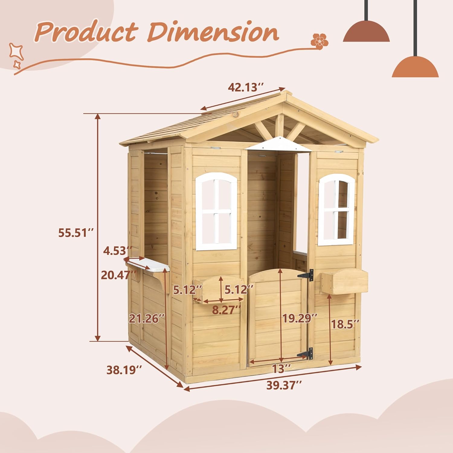 Wooden Outdoor Playhouse for Kids with Door & Windows 7k