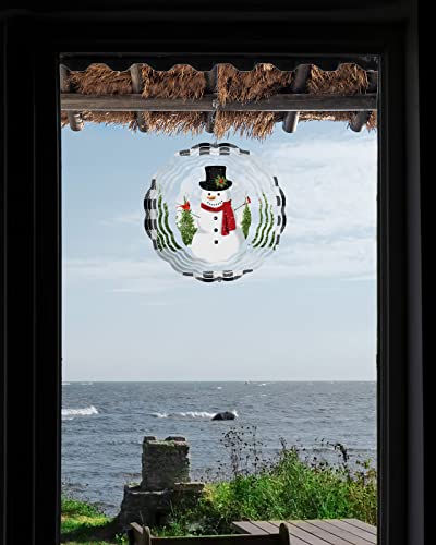3D Metal Wind Spinner Snowman Decor 8in k7
