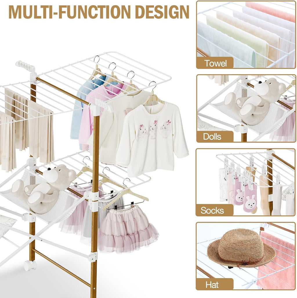 Collapsible Laundry Drying Rack with Wheels 4-Wing Foldable A7