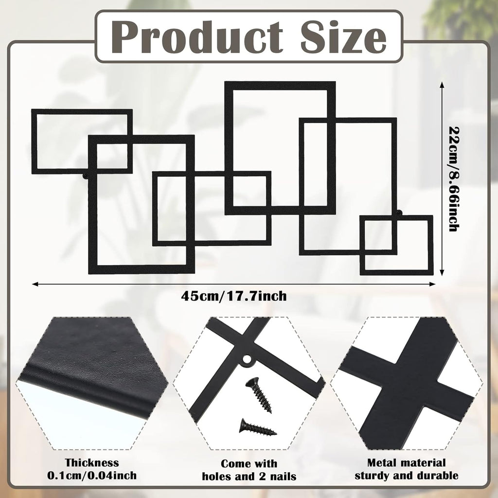 Modern Geometric Metal Wall Art Black Square Decor k7
