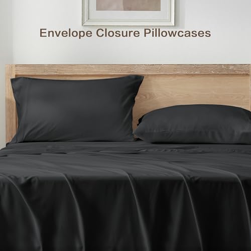 Queen Sheets Set, Cooling Bamboo Bedding, Deep Pocket, Dark Green K7