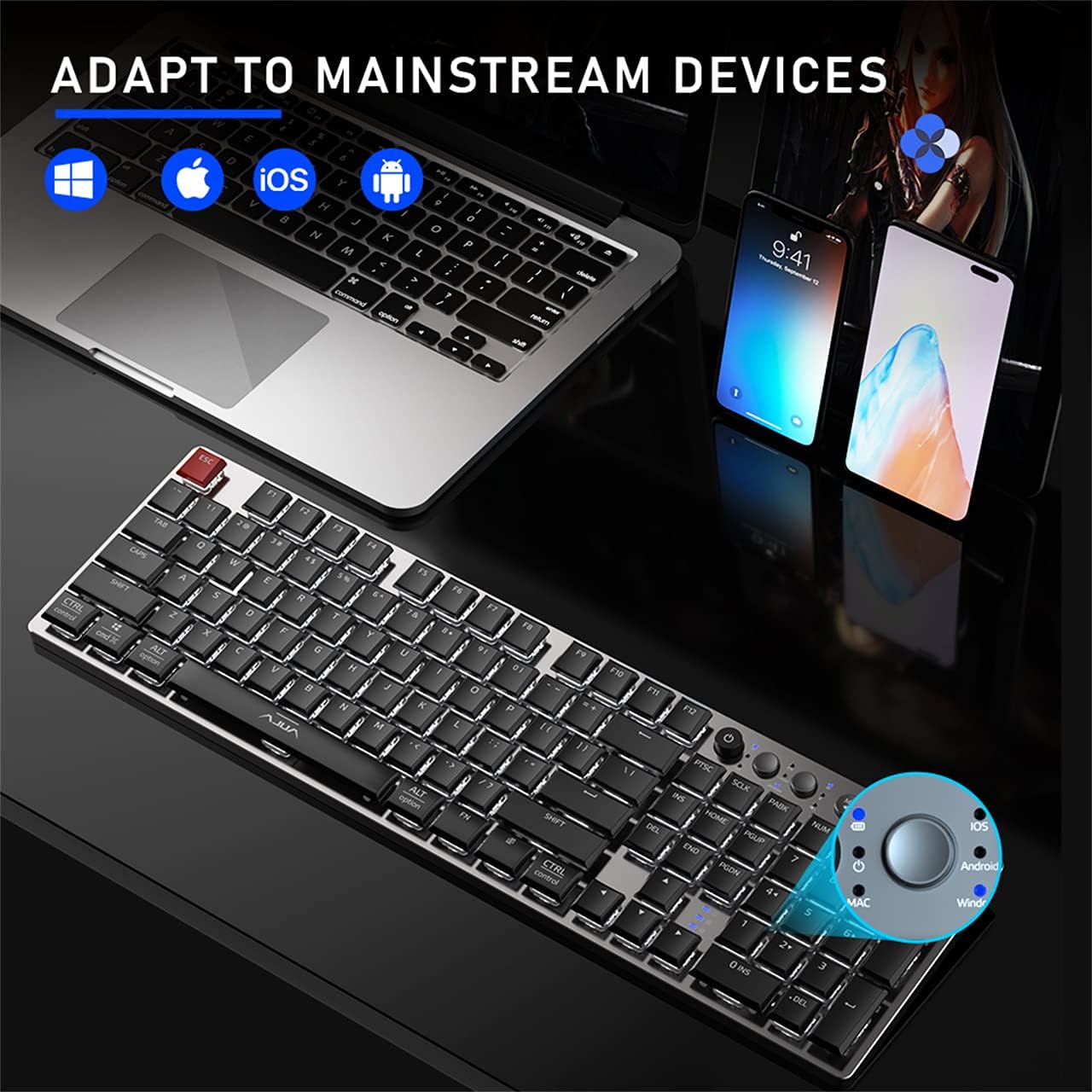 Wireless Bluetooth Mechanical Keyboard RGB Backlit 104 Keys A7