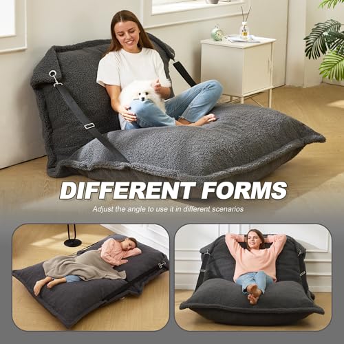 Giant Bean Bag Chair with Adjustable Backrest and Detachable Cover Grey k7