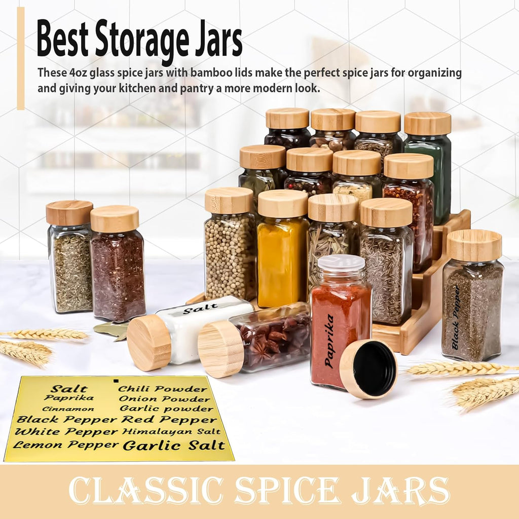Glass Spice Jars with Bamboo Lids 2-Pack 4oz Square Shaker Bottles k7