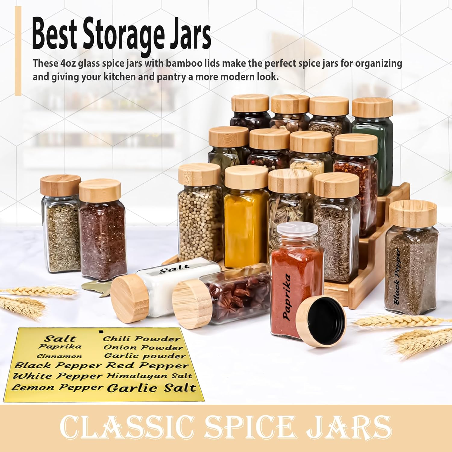 Glass Spice Jars with Bamboo Lids 2-Pack 4oz Square Shaker Bottles k7