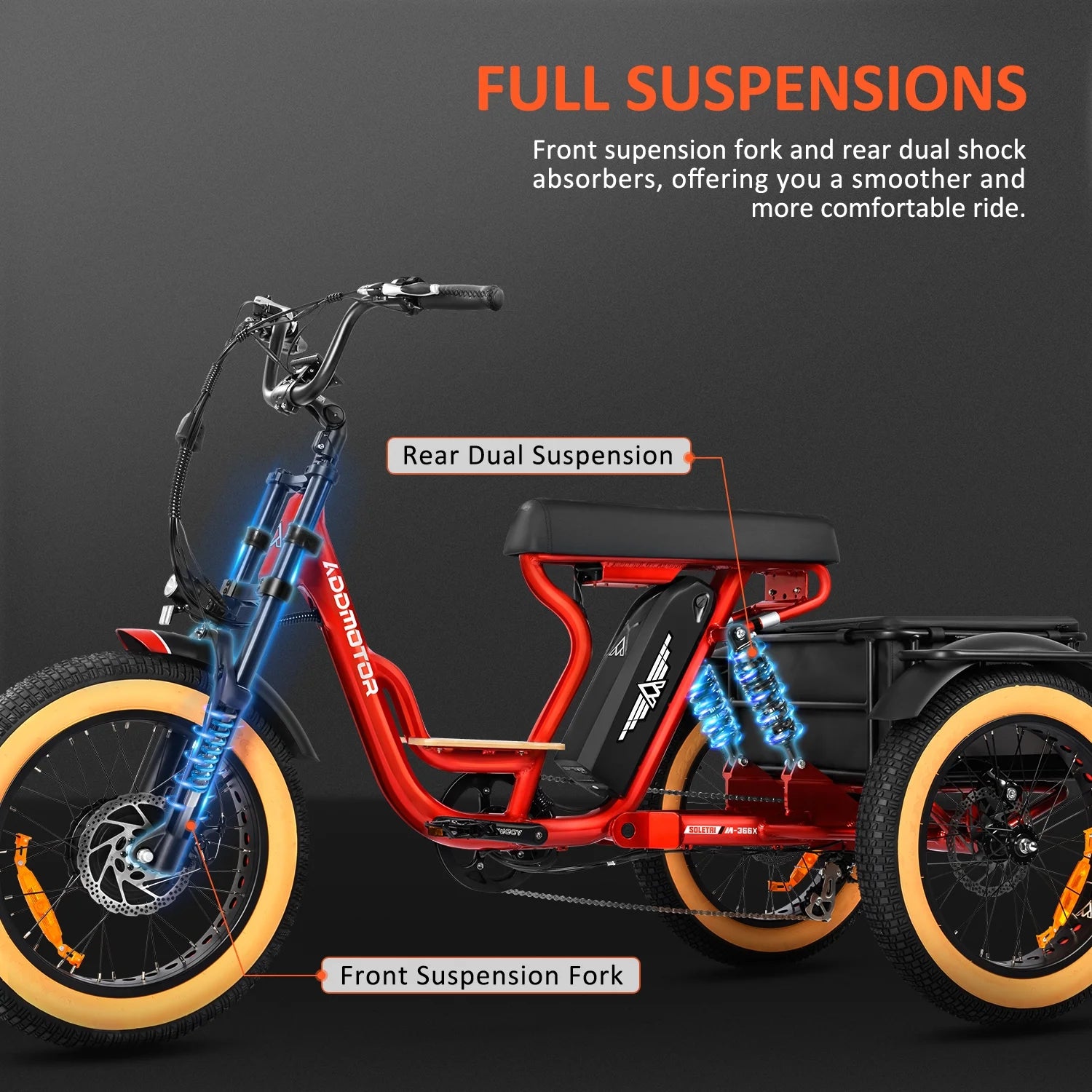 Electric Tricycle for Adults 750W 48V 20Ah Removable Battery 3 Wheel Bike k7