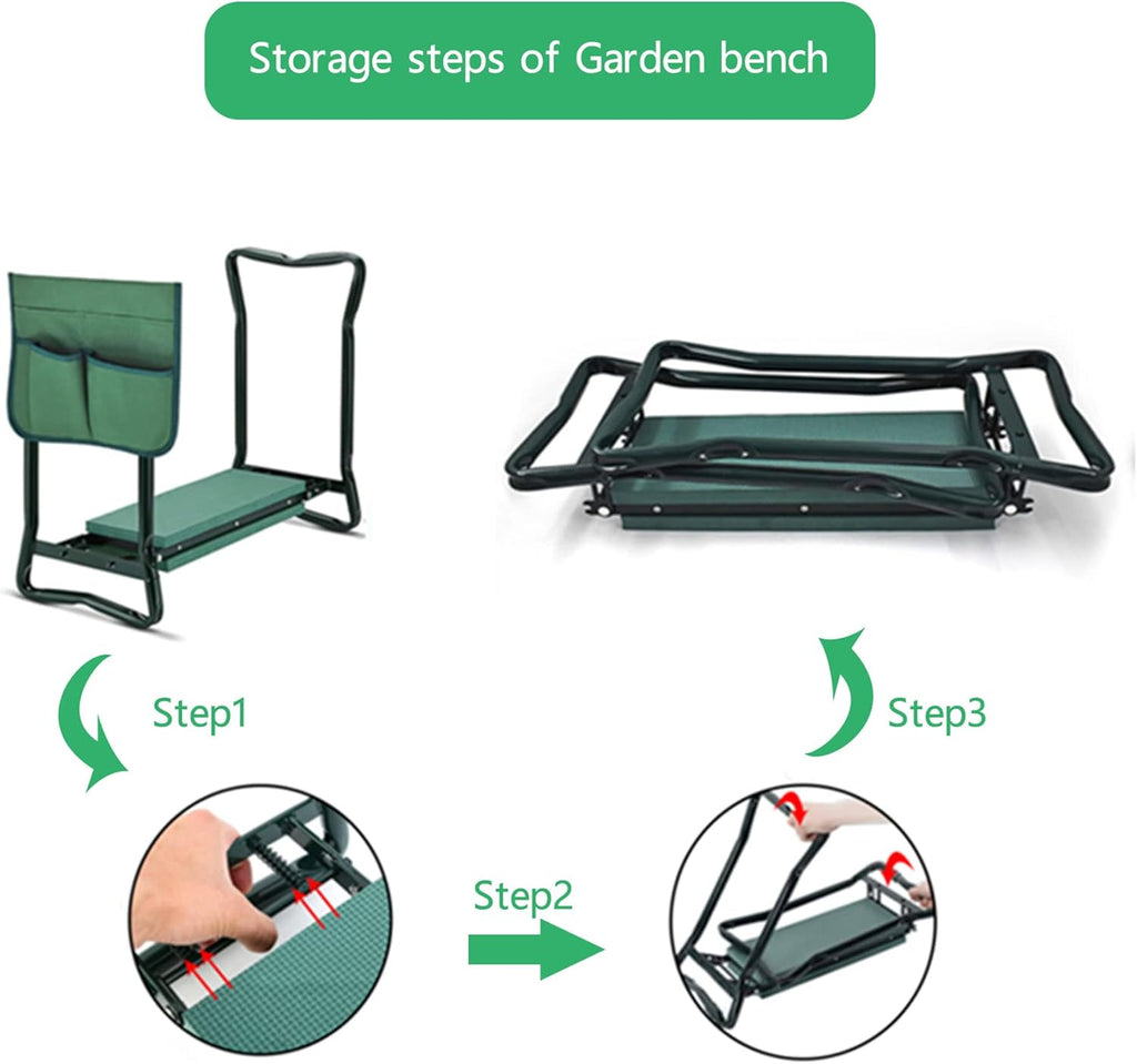 Garden Kneeler Seat Folding Stool with Tool Bag Pouch k7m
