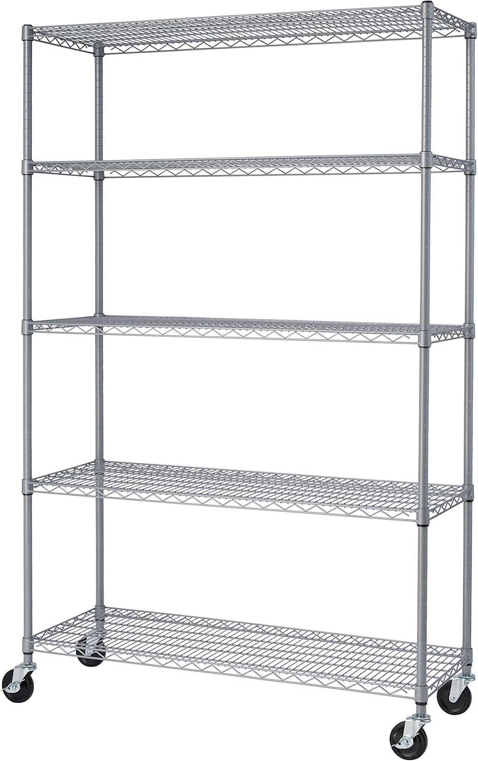 TRINITY EcoStorage Heavy Duty 5-Tier Adjustable Wire Shelving with Wheels for Outdoor Use, Garage Storage and More, NSF Certified, 800-4000 Lb Capacity, Gray, 48" W X 18" D X 72-77" H