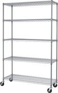 TRINITY EcoStorage Heavy Duty 5-Tier Adjustable Wire Shelving with Wheels for Outdoor Use, Garage Storage and More, NSF Certified, 800-4000 Lb Capacity, Gray, 48" W X 18" D X 72-77" H