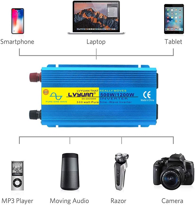 500W Pure Sine Wave Power Inverter Car Adapter DC 12V to AC 110V Dual USB Ports Cigarette Lighter Plug 2 Pack k7