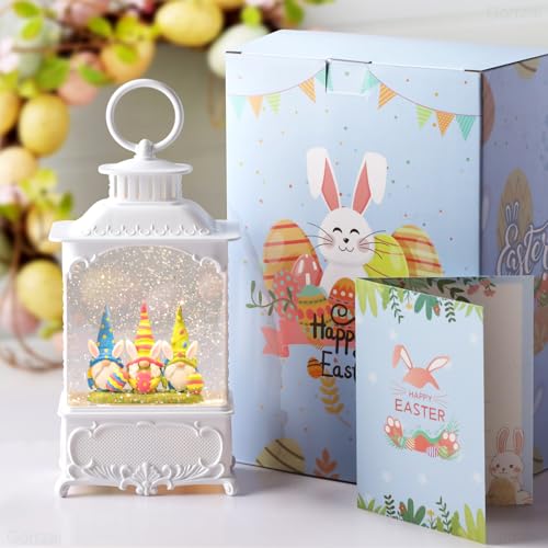 Easter Snow Globe Lantern with Timer Swirling Glitter, Indoor Decor A7