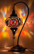 DEMMEX 2021 Turkish Moroccan Handmade Colorful Mosaic Gooseneck Table Bedside Lamp Lampshade with Antique Body (Multicolor2)