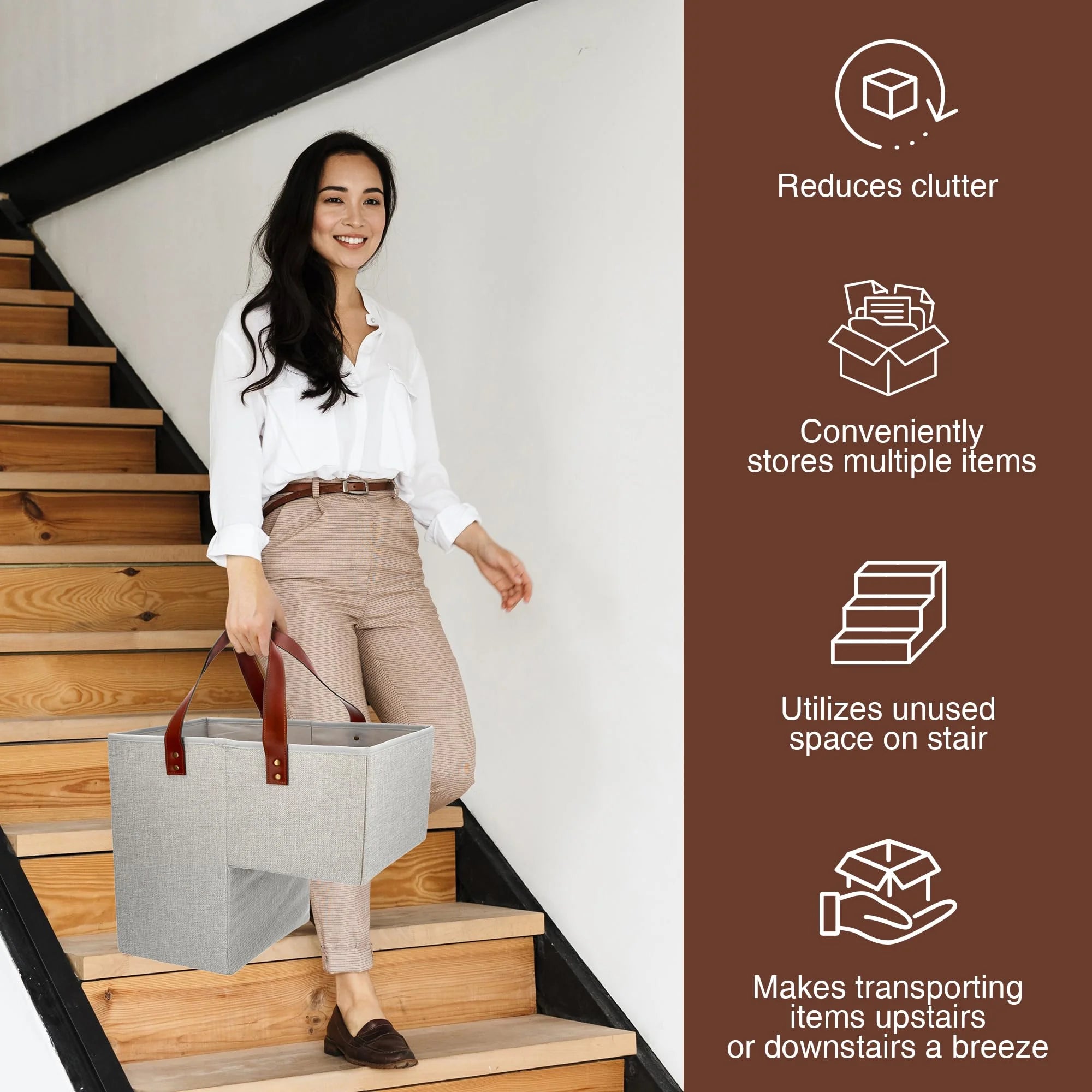 Foldable Stair Basket for Carpet and Wood Stairs, Gray 7k
