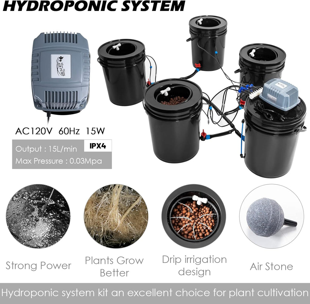 Hydroponic DWC Bucket Kit for Vegetables 4 Bucket System a7