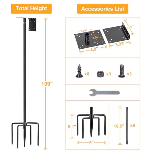 Bird Feeder Pole 109 Inch Heavy Duty Outdoor Stand A7
