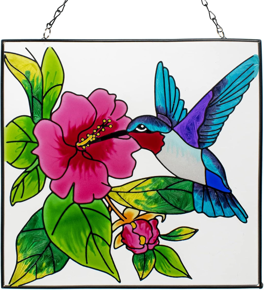 Stained Glass Hummingbird Suncatcher with Metal Chain Decor k7