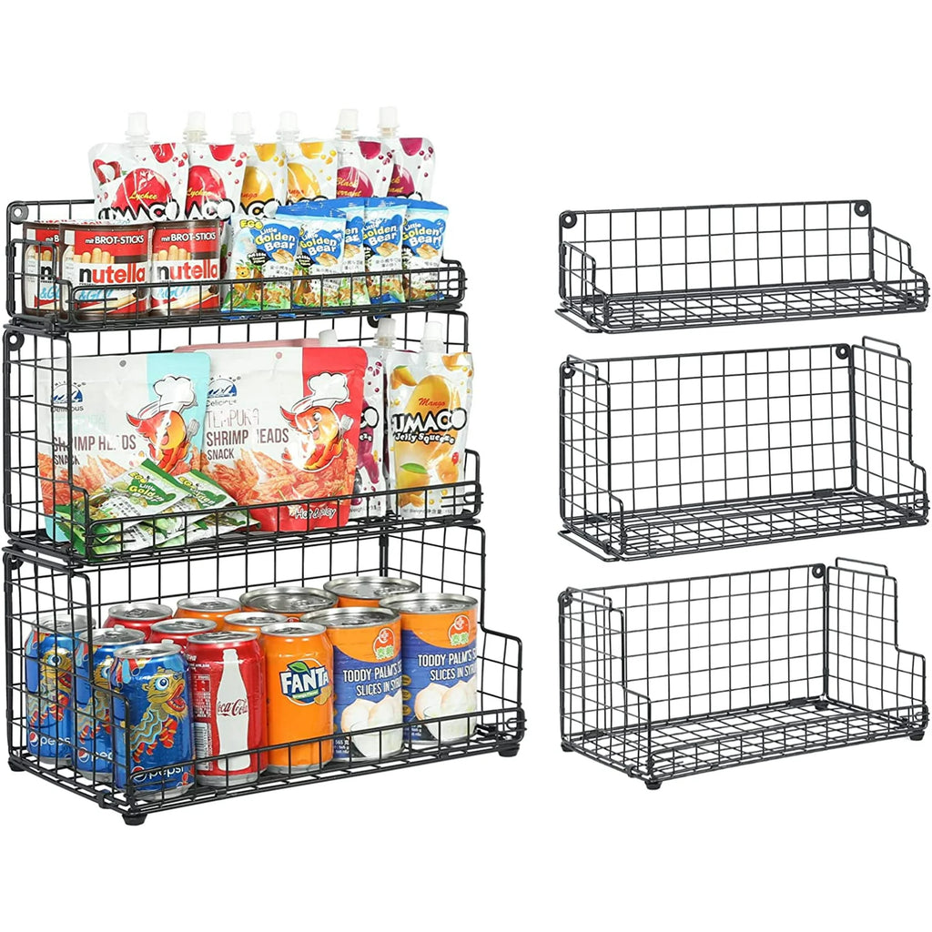 Tiered Snack Organizer with Wood Top, Metal Basket a7