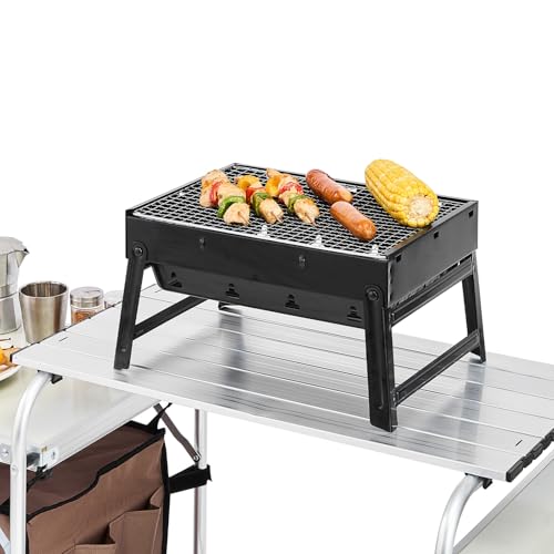 Camping Kitchen Table, Folding Outdoor Cooking Table with Storage Bag, Aluminum Cook Station, Quick Set-up for Picnics, BBQ, RV Traveling Brown k7