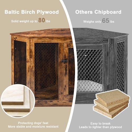 Wooden Dog Crate Furniture with Metal Mesh for Large Dogs a7