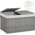 Storage Basket with Lid Rattan, Woven Storage Baskets with 2 Separate Lids, 17.2 Gallon (65 L), 22.2 x 13 x 13.8 Inches, Foldable, 2 Removable Liner Bags Handles for Bedroom, Laundry Room Gray
