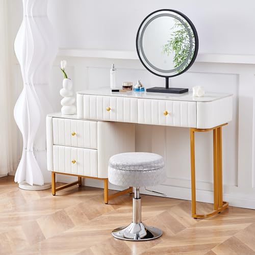 360° Swivel Makeup Stool, Height Adjustable with Storage, Velvet Vanity Chair Black x7