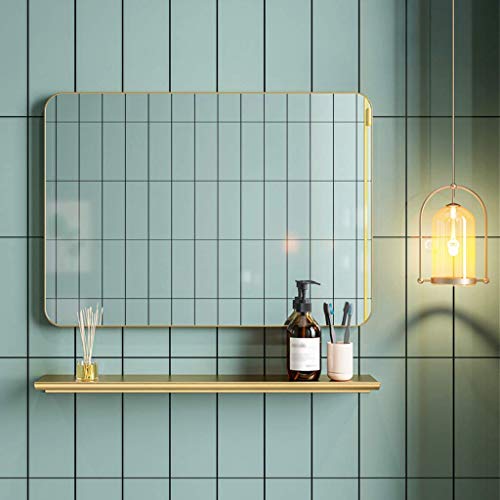 Wall-Mounted Rectangle Makeup Mirror with Shelf 70x50cm K7