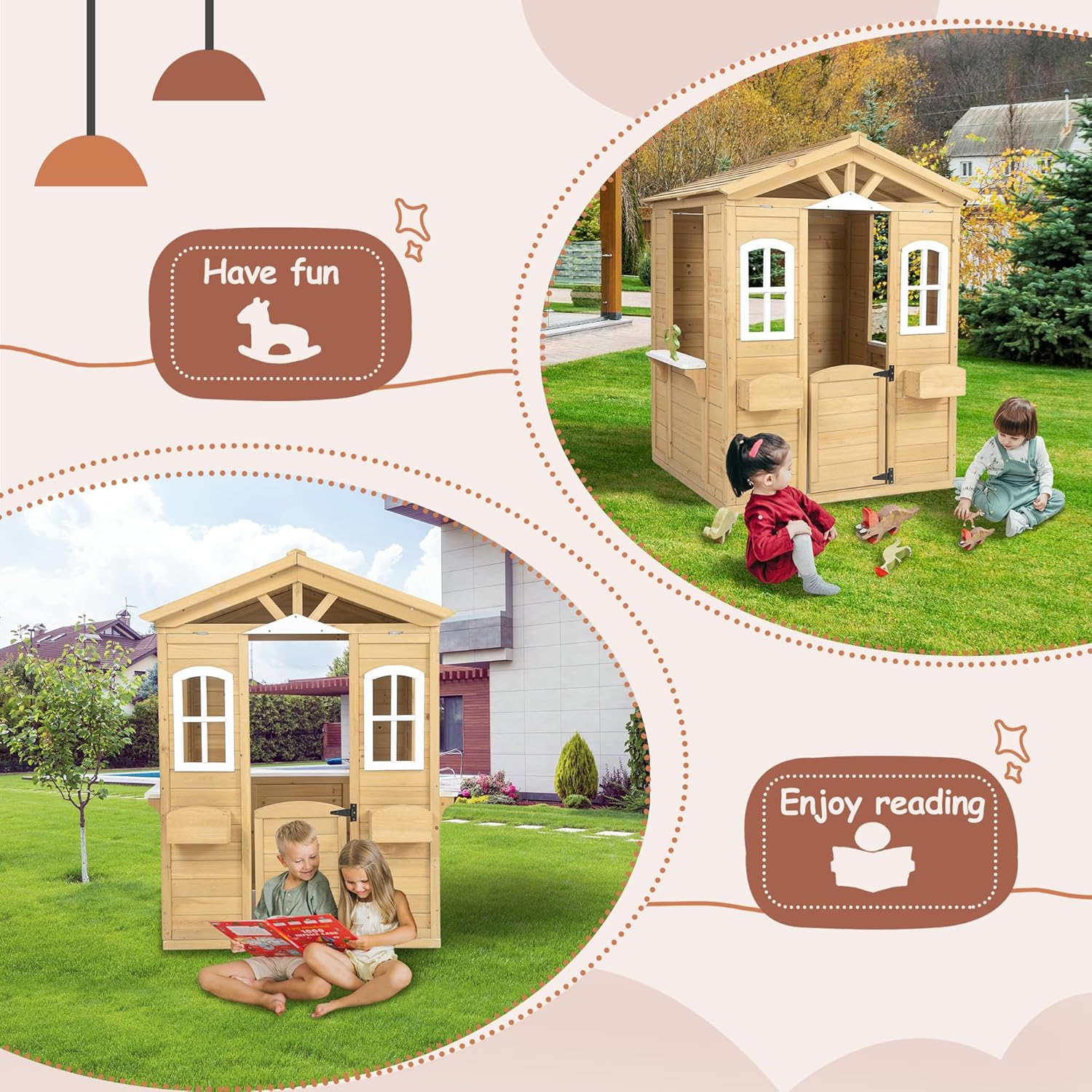 Wooden Outdoor Playhouse for Kids with Door & Windows 7k