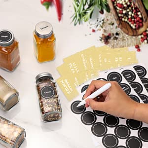 24 Pcs Glass Spice Jars with Labels 4oz Square Bottles Airtight Caps Funnel k7