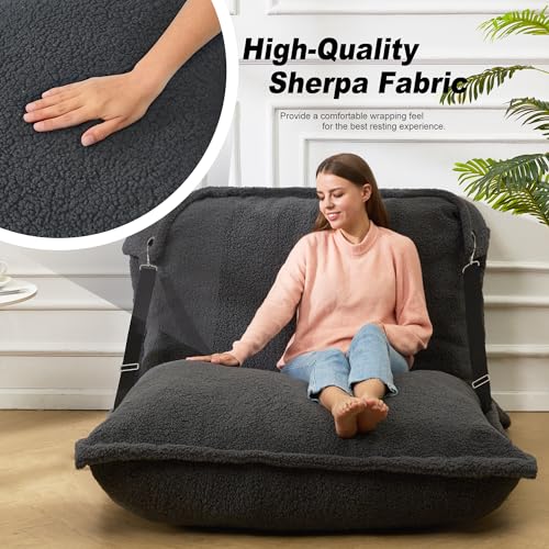Giant Bean Bag Chair with Adjustable Backrest and Detachable Cover Grey k7