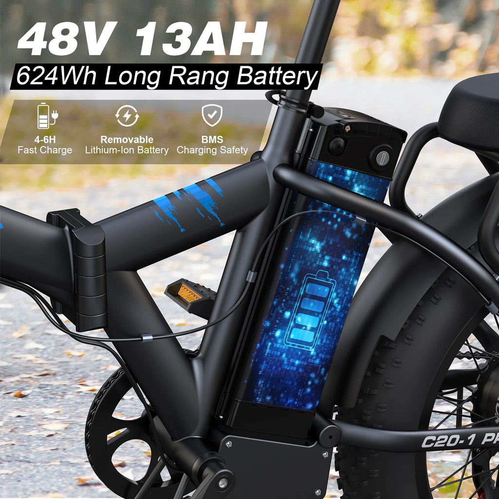 Folding Electric Bike 750W Fat Tire 48V 13Ah Full Suspension Ebike a7
