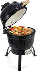 AVAWING 13 Inch Kamado Charcoal Grills, Ceramic BBQ Grills with Portable Bamboo Handle for Variations on Outdoor Cooking for Patio Backyard Camping, Black