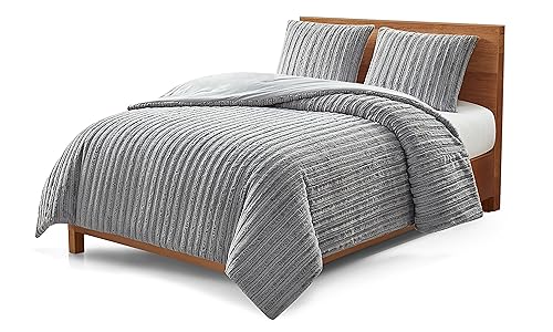 Plush Faux Fur Comforter Set with Pillow Shams, Full/Queen, Seal Grey k7