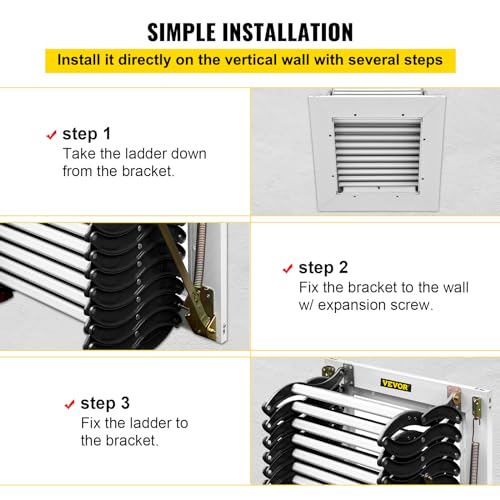 Attic Stairs Pull Down 12 Steps, Wall-Mounted Folding Ladder 9.8FT a7