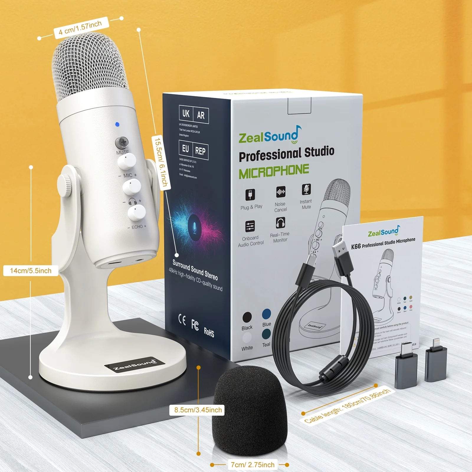 USB Microphone Noise Cancel for PC PS5 Streaming Recording k7