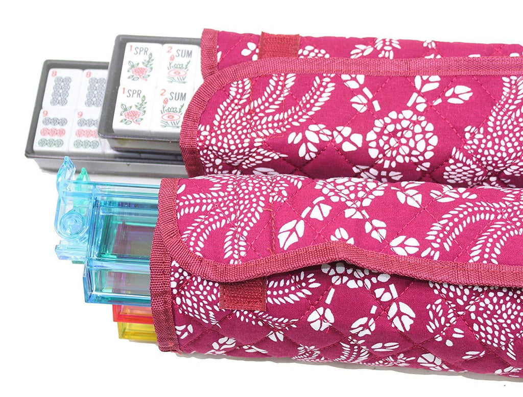 166 Tiles Mahjong Set Violet Red Soft Bag 4 Color Racks Easy Carry q7