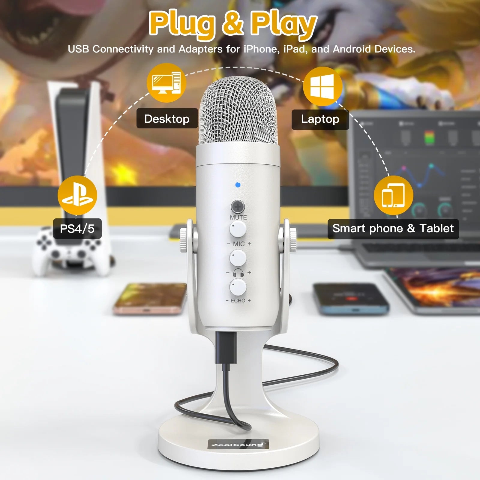 USB Microphone Noise Cancel for PC PS5 Streaming Recording k7