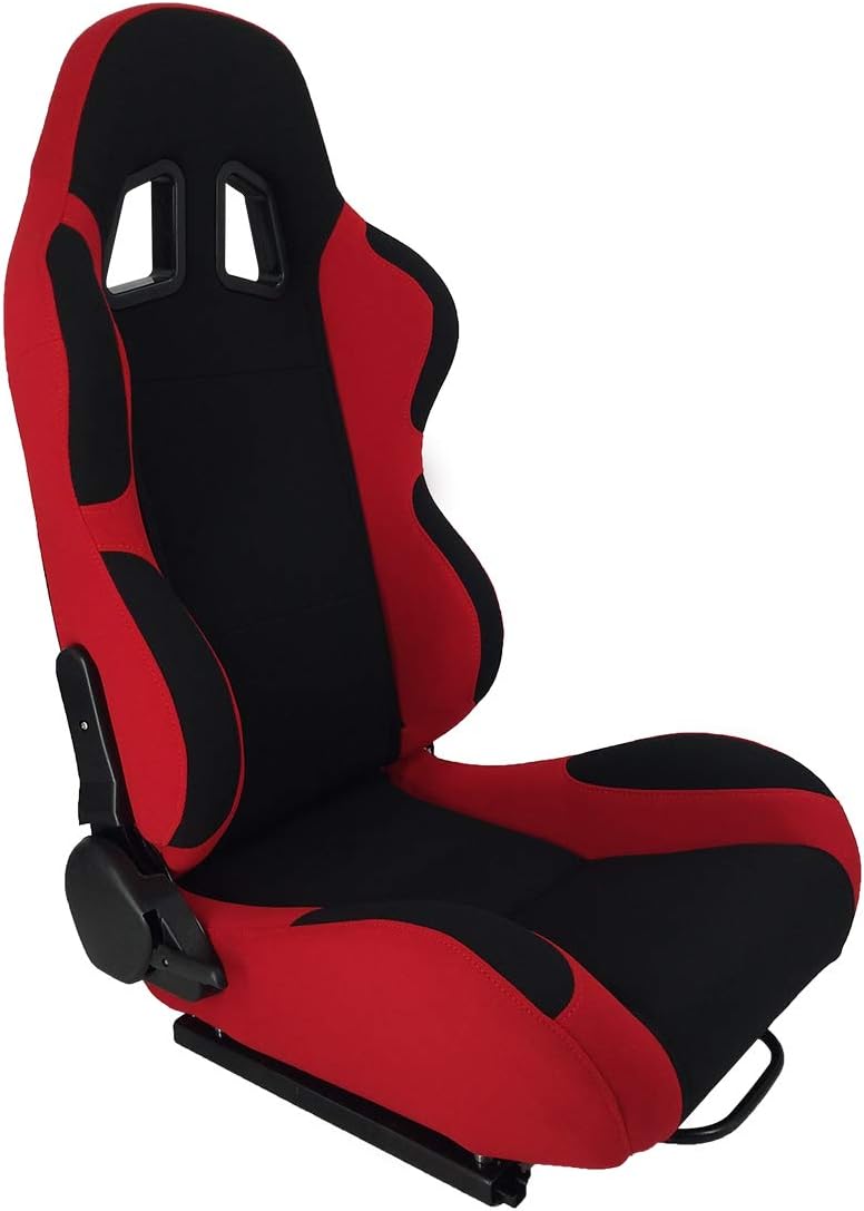 Racing Bucket Seats for Car Pair Double Slide Track Black Red A7