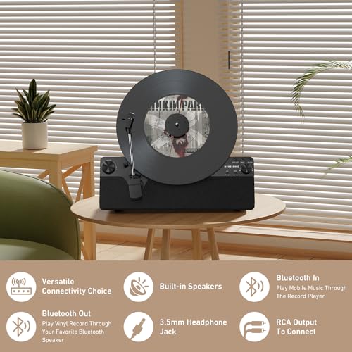 Vertical Automatic Bluetooth Turntable with Speakers A7