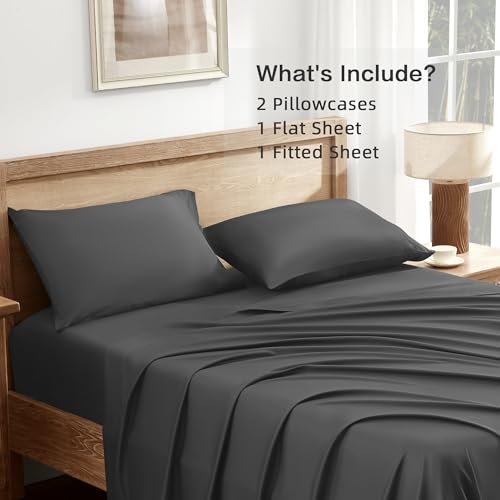 Queen Sheets Set, Cooling Bamboo Bedding, Deep Pocket, Dark Green K7