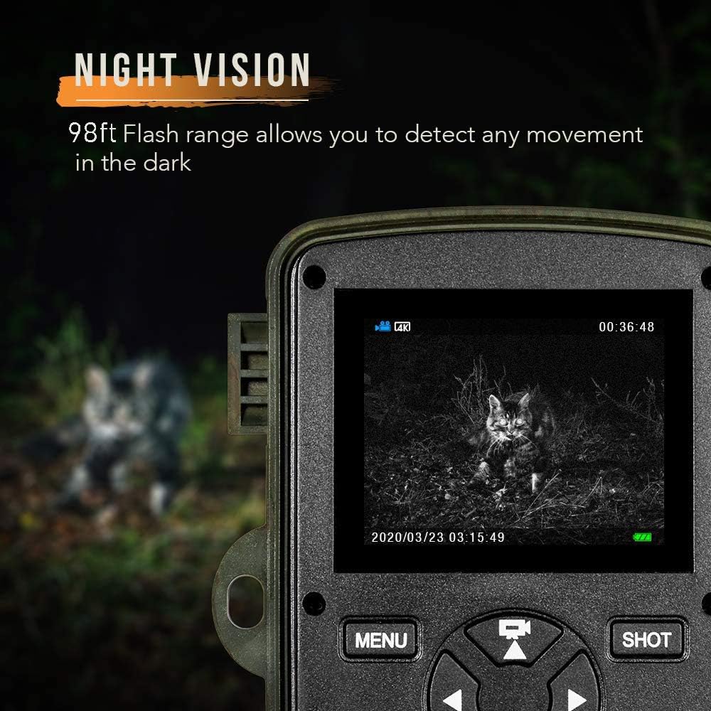 Trail Camera 4K Night Vision 30M Motion Activated IP66 Solar Panel A7