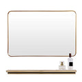 Mirror Bathroom Wall-Mounted Makeup Mirror Dressing Table Rectangle Hanging Wall Gold Metal ed Decorative with Modern Stylish Shelf Vanity/Bedroom 70 X 50Cm