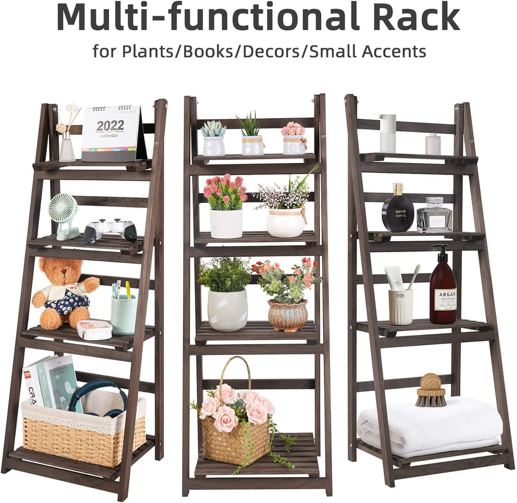 4 Tier Tall Ladder Plant Stand Wooden Indoor Garden Rack a7